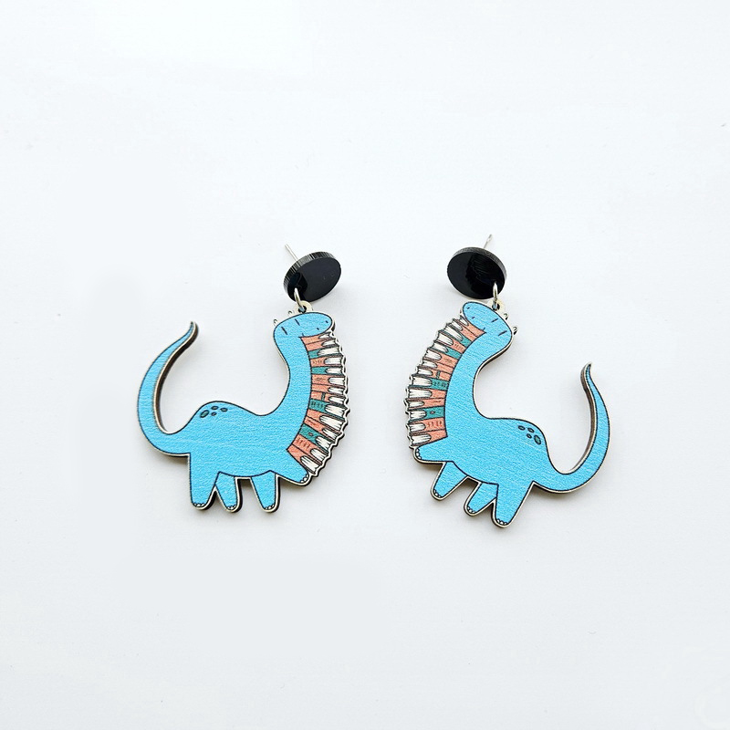 Dinosaur And Books Teacher Wooden Earrings
