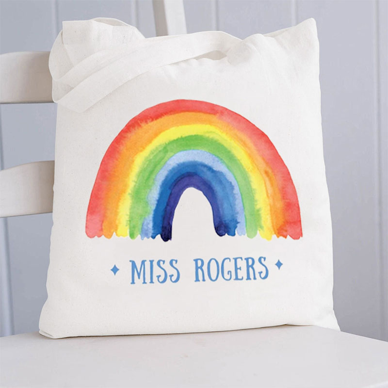 Personalized Rainbow Teacher Tote Bag