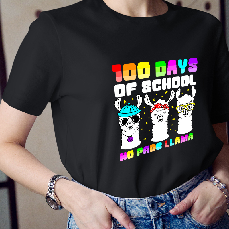 100 Days Of School No Prob Llama Teacher T-Shirt