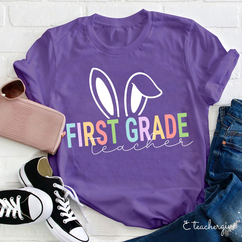 Personalized Grade Bunny Ears Teacher T-Shirt