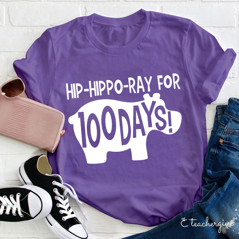 Hiphipporay For 100 Days Teacher T-Shirt