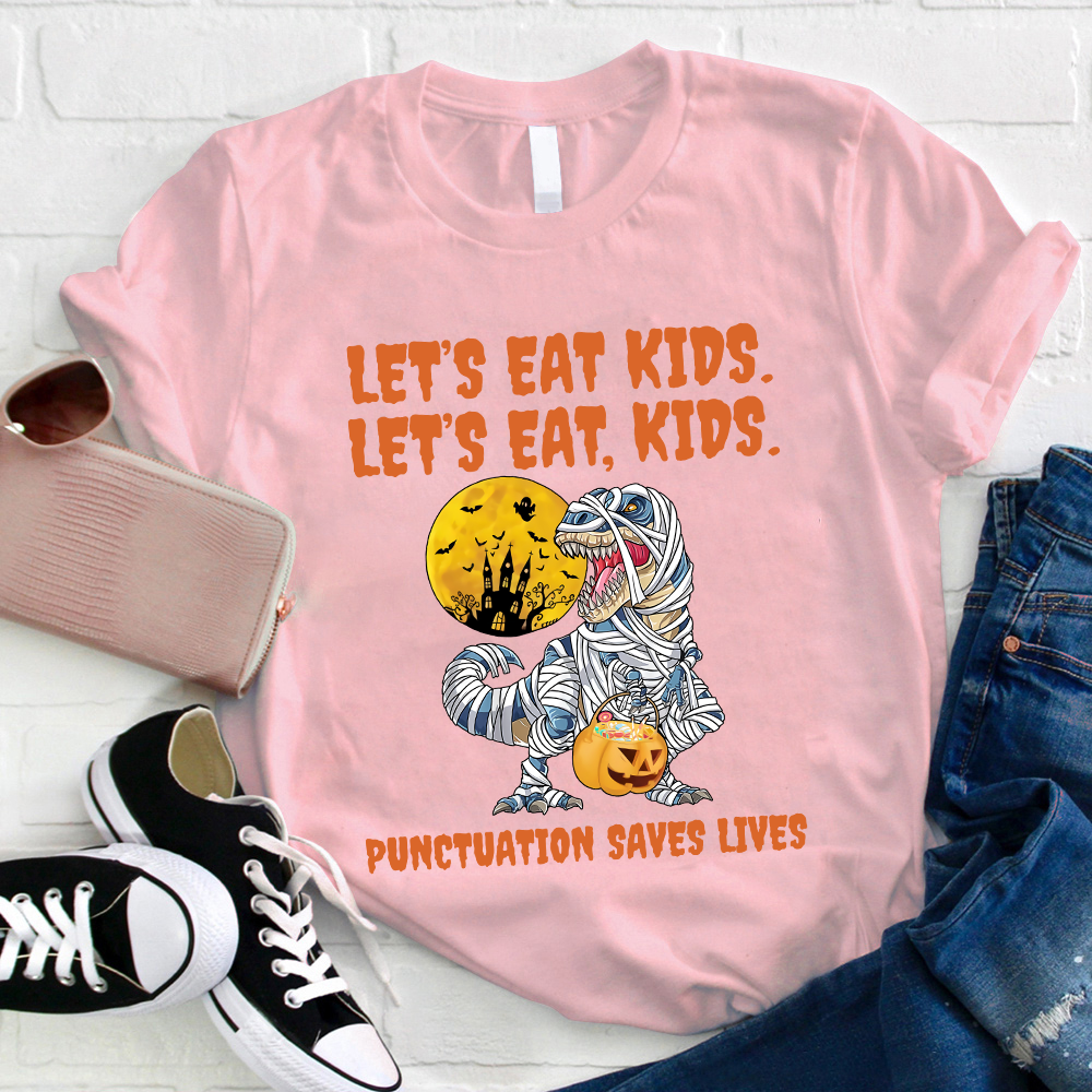 Punctuation Saves Lives Dinosaur With Bandage Teacher T-Shirt