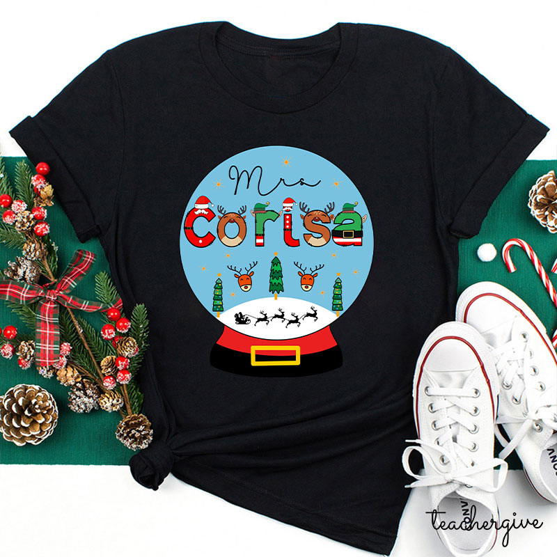 Personalized Merry Christmas Snow Scene Teacher T-Shirt