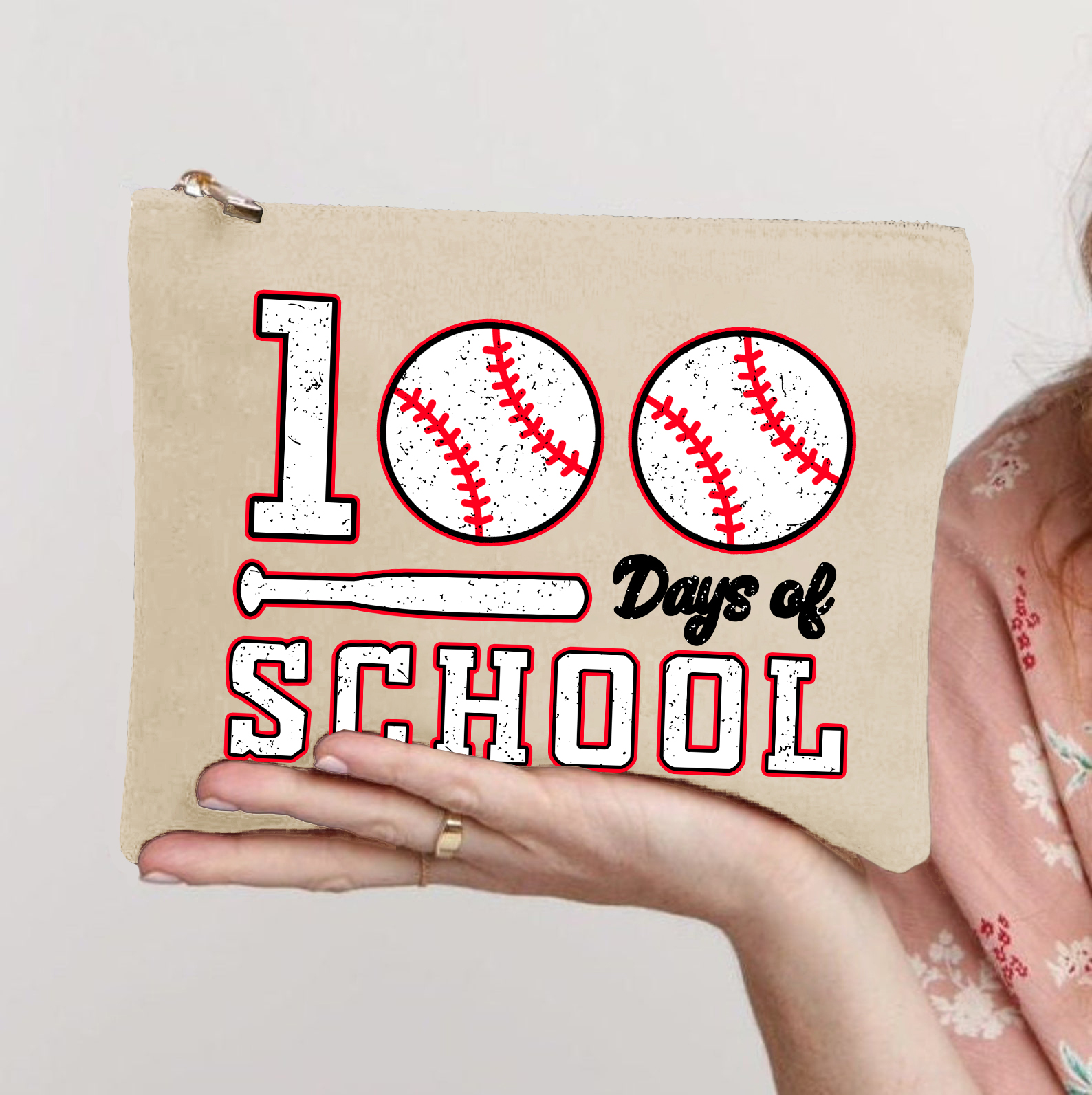 100 Days Of School Baseball Makeup Bag