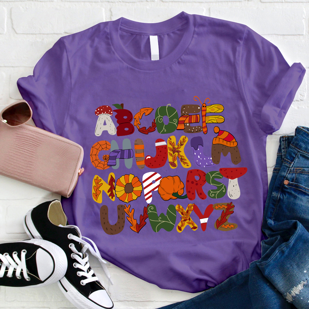 Autumn Style Alphabet Teacher T-Shirt