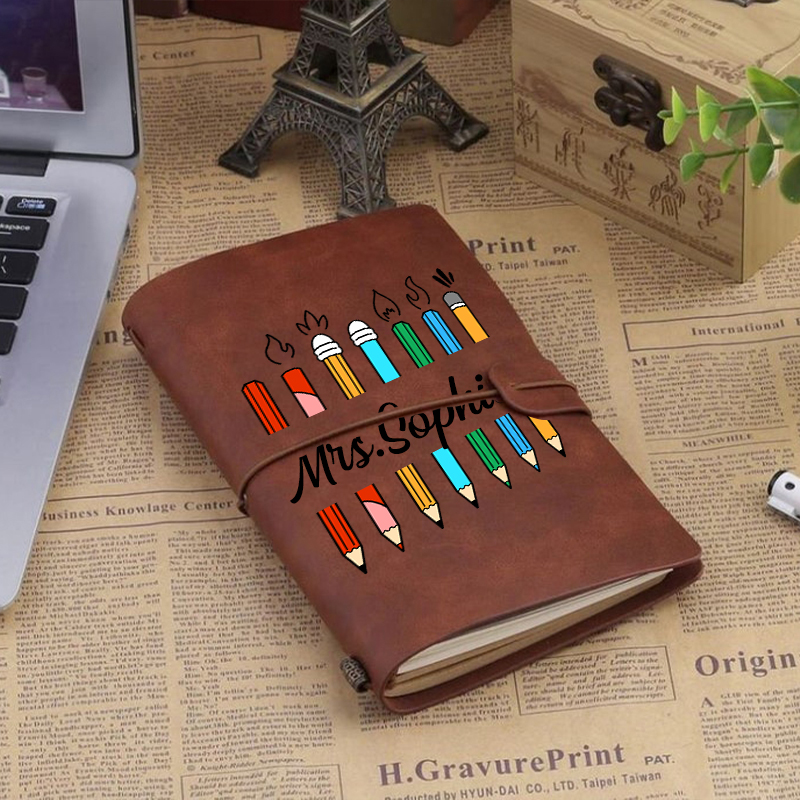 Personalized  Stationery Teacher Name Faux Leather Notebook