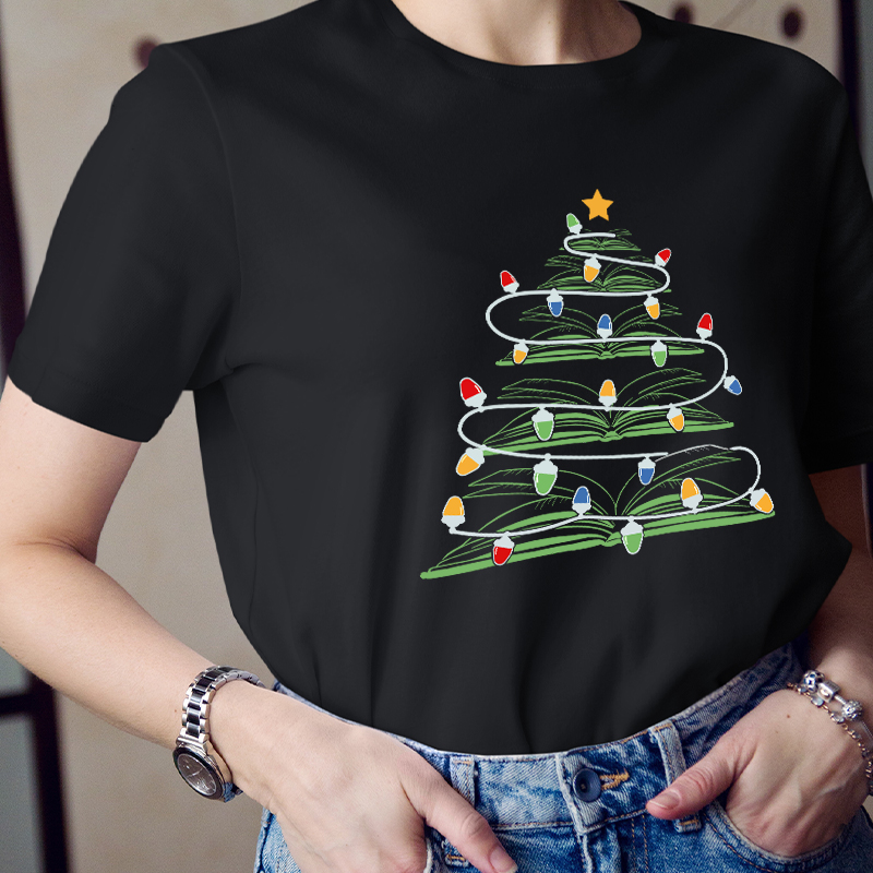 Christmas Tree Made Of Books Teacher T-Shirt