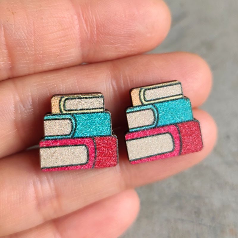 Three Cartoon Books Wooden Earrings