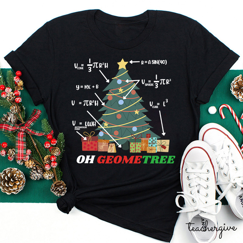 Oh Geometree Christmas Teacher T-Shirt