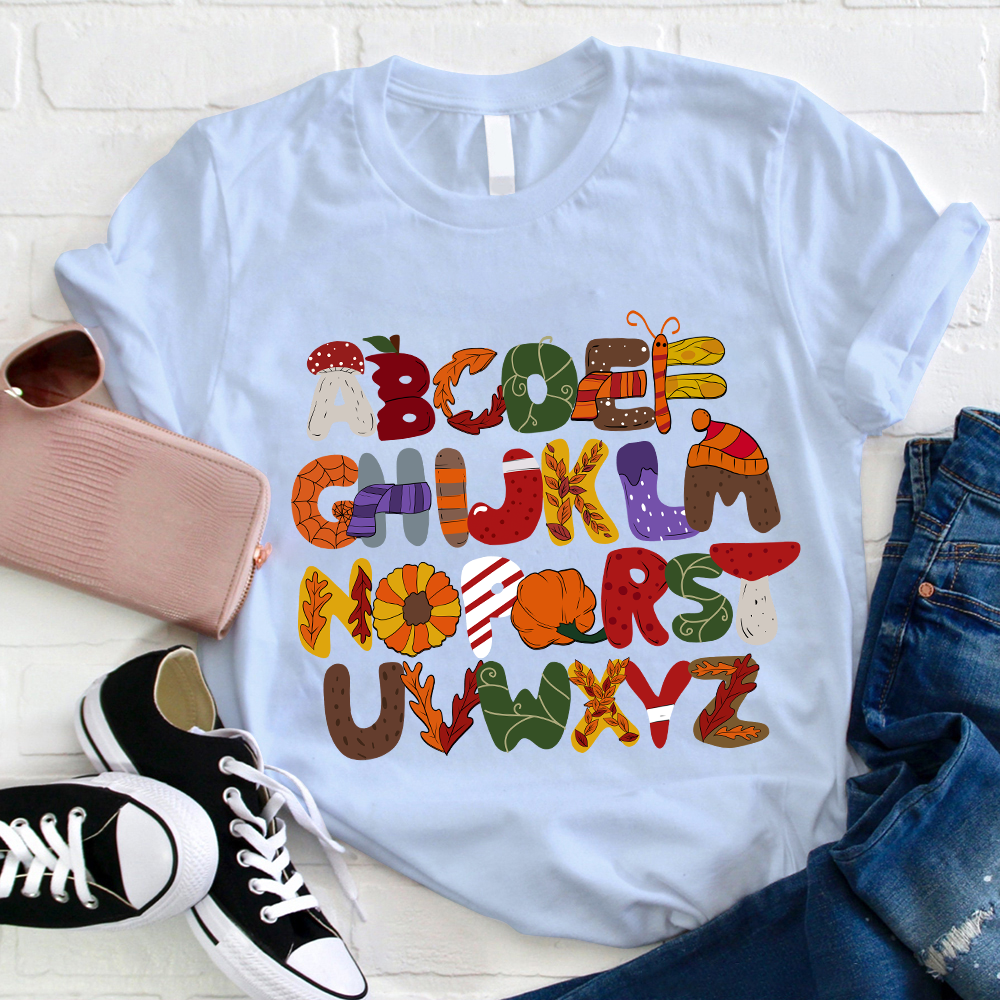 Autumn Style Alphabet Teacher T-Shirt