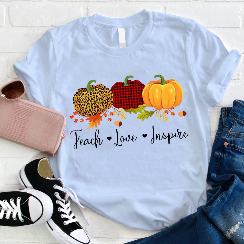 Teach Love Inspire Pumpkin Filbert Teacher T-Shirt