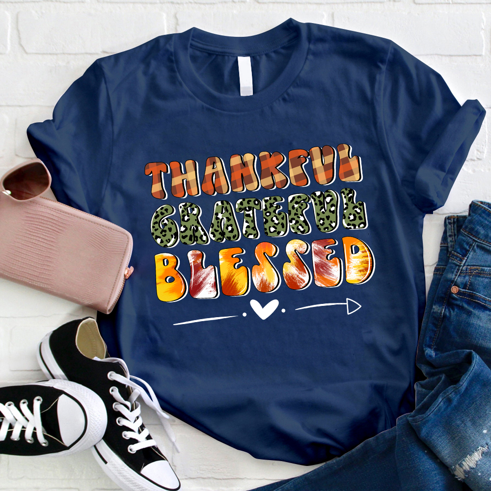 Thankful Grateful And Blessed Plaid Elements T-Shirt