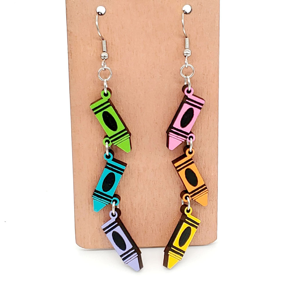 Multicolor Crayons  Wooden Earrings Set