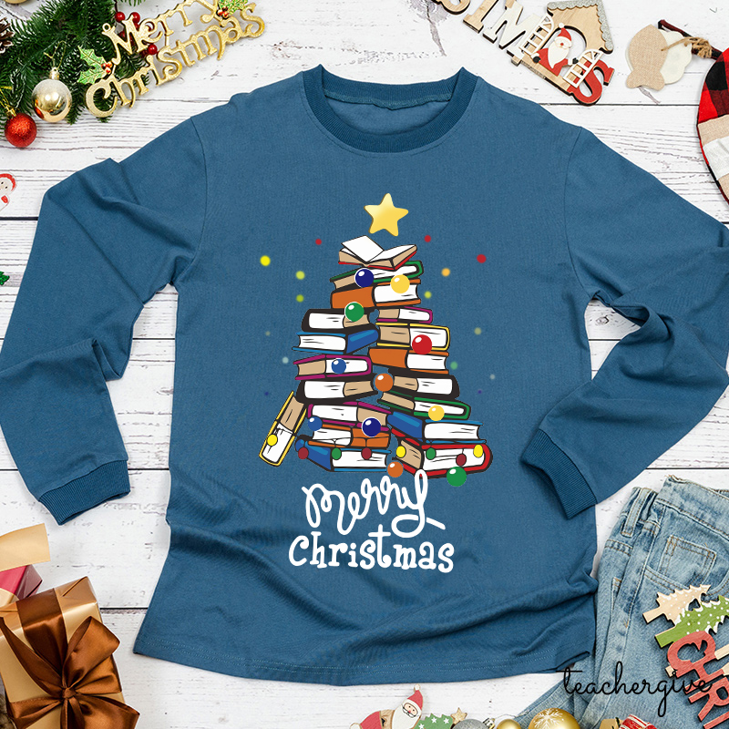 Merry Christmas Books Teacher Long Sleeve T-Shirt
