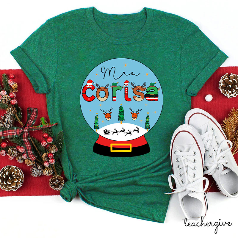 Personalized Merry Christmas Snow Scene Teacher T-Shirt