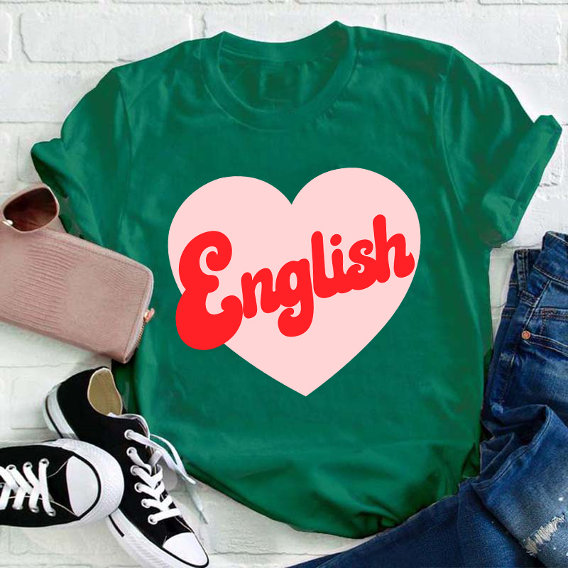Personalized Subject Pink Heart Teacher T-Shirt