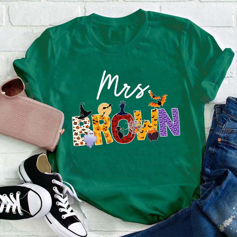 Personalized Name Happy Halloween Teacher T-Shirt