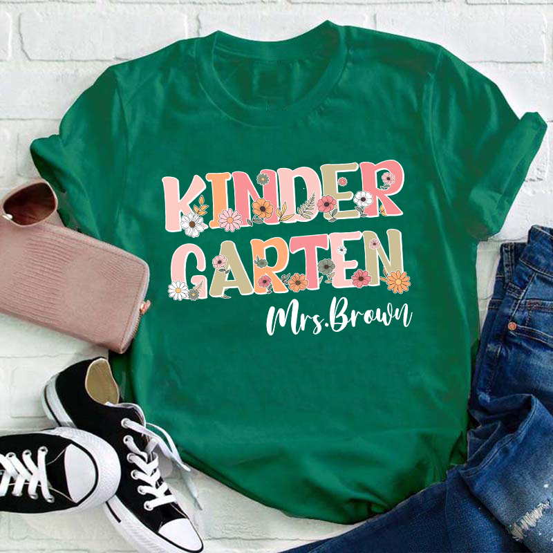 Personalized Name And Grade Flowers Teacher T-Shirt