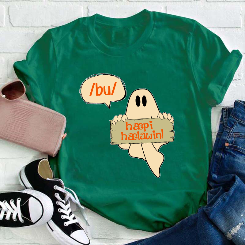 Boo Happy Halloween Teacher T-Shirt