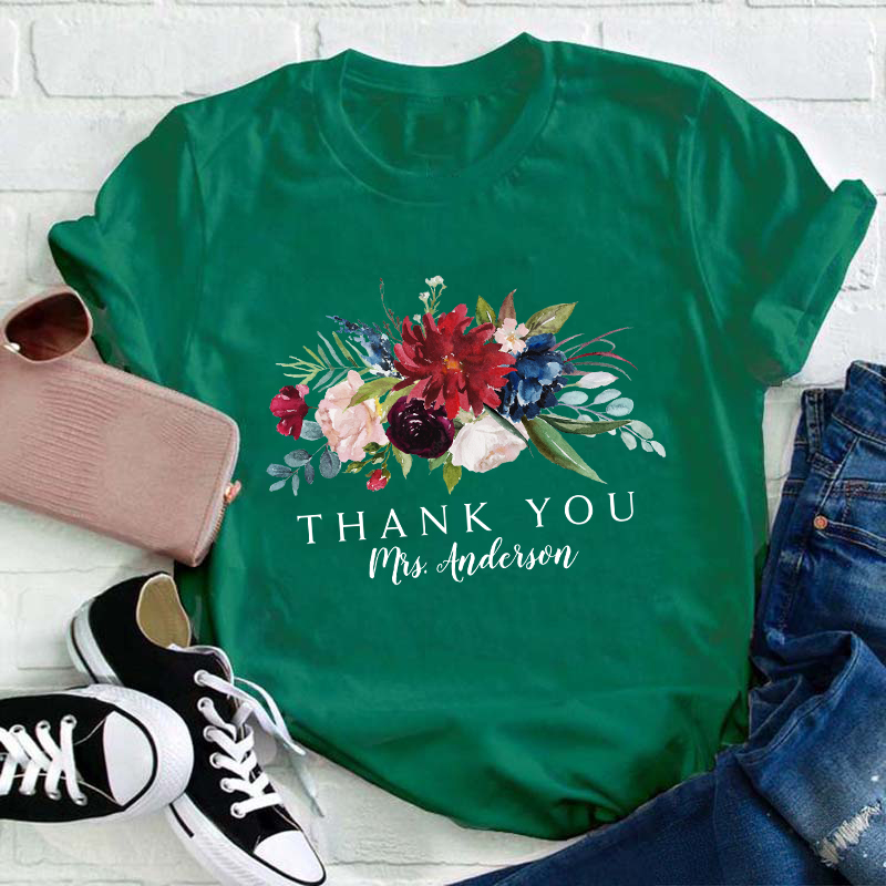 Personalized Floral Bouquet Thank You Teacher T-Shirt