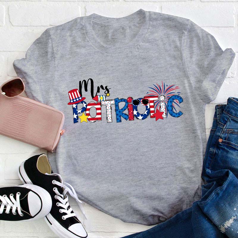 Personalized Name Flag Cartoon Teacher T-Shirt