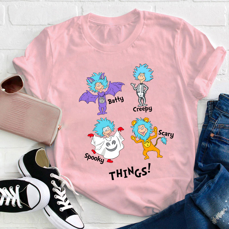 Batty Creepy Scary Spooky Things Teacher T-Shirt