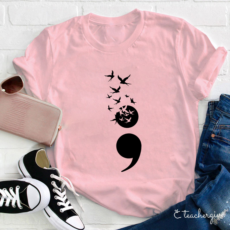 Birds Flying High Semicolon Teacher T-Shirt
