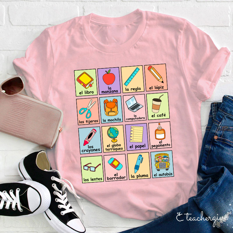 Spanish Picture Correspondence List Teacher T-Shirt