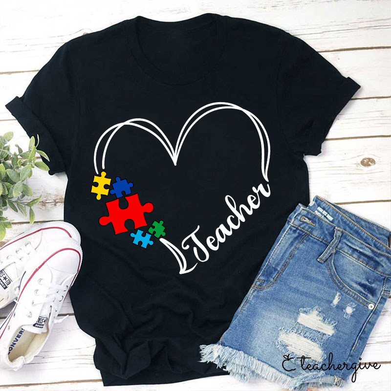 Puzzles and Hearts Teacher T-Shirt