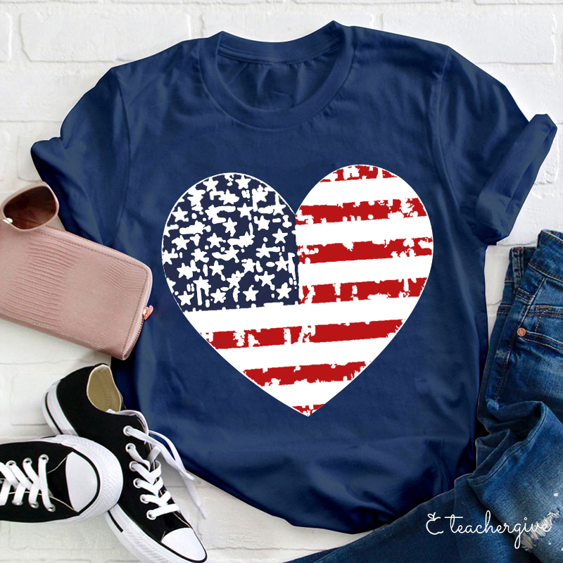 Independence Day Heart Teacher T-Shirt