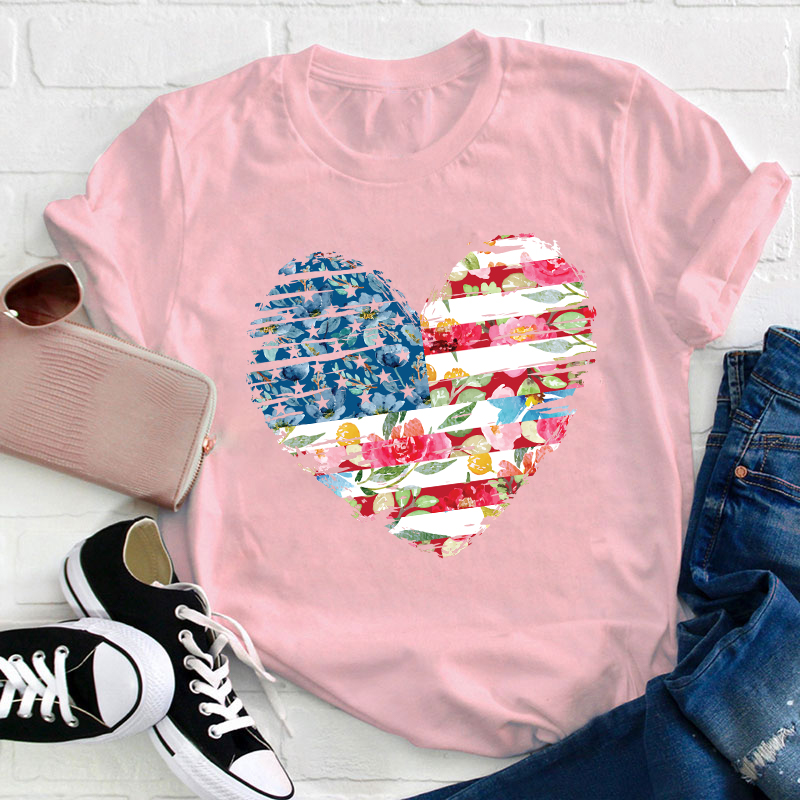 Flower Heart Teacher T-Shirt