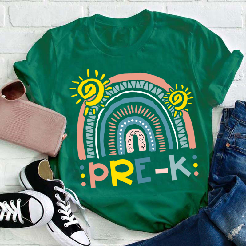 Personalized Grade Rainbow Teacher T-Shirt