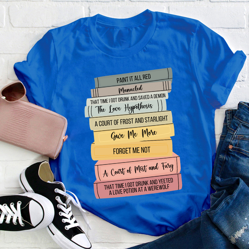 Personalized Stack Of Books Teacher T-Shirt