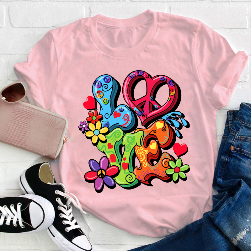 Love Flower And Heart Teacher T-Shirt