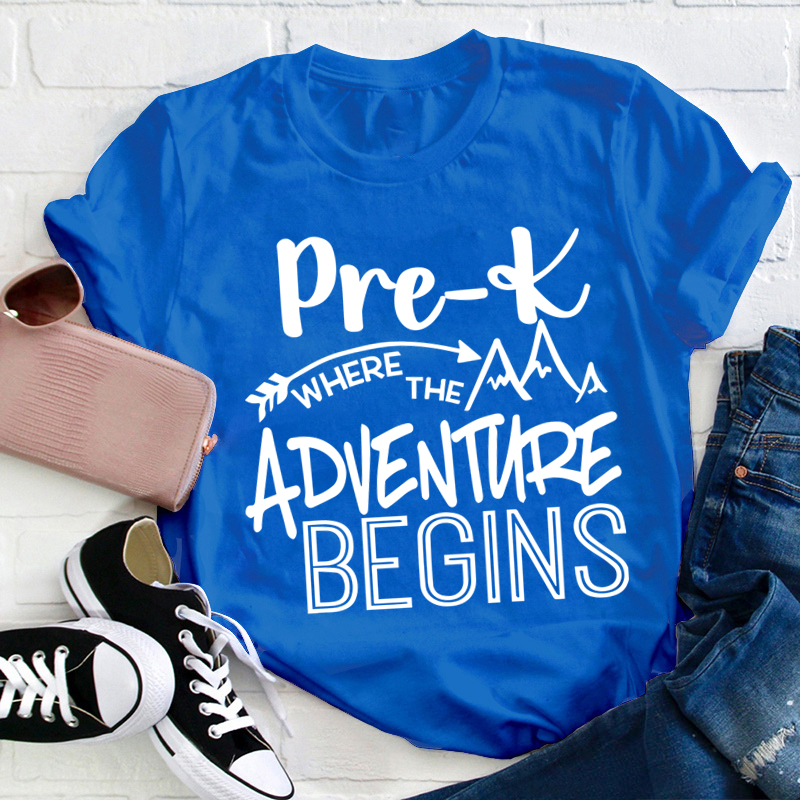 Personalized Grade Pre-K Where The Adventure Begins Teacher T-Shirt