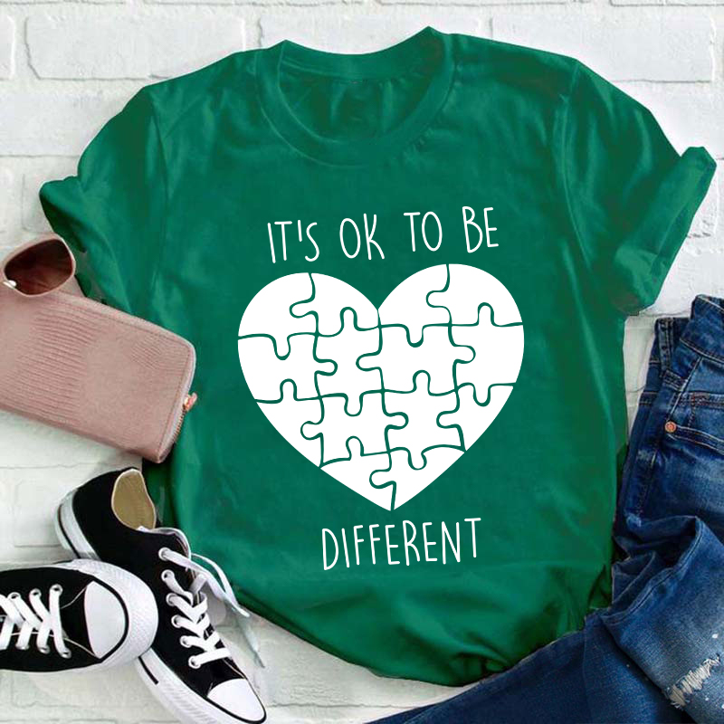 It's Ok To Be Different Love Heart Teacher T-Shirt