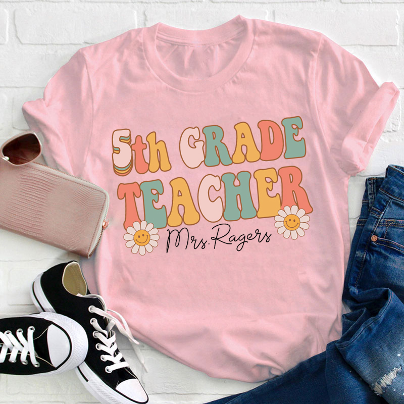 Personalized Pink Flowers Teacher T-Shirt