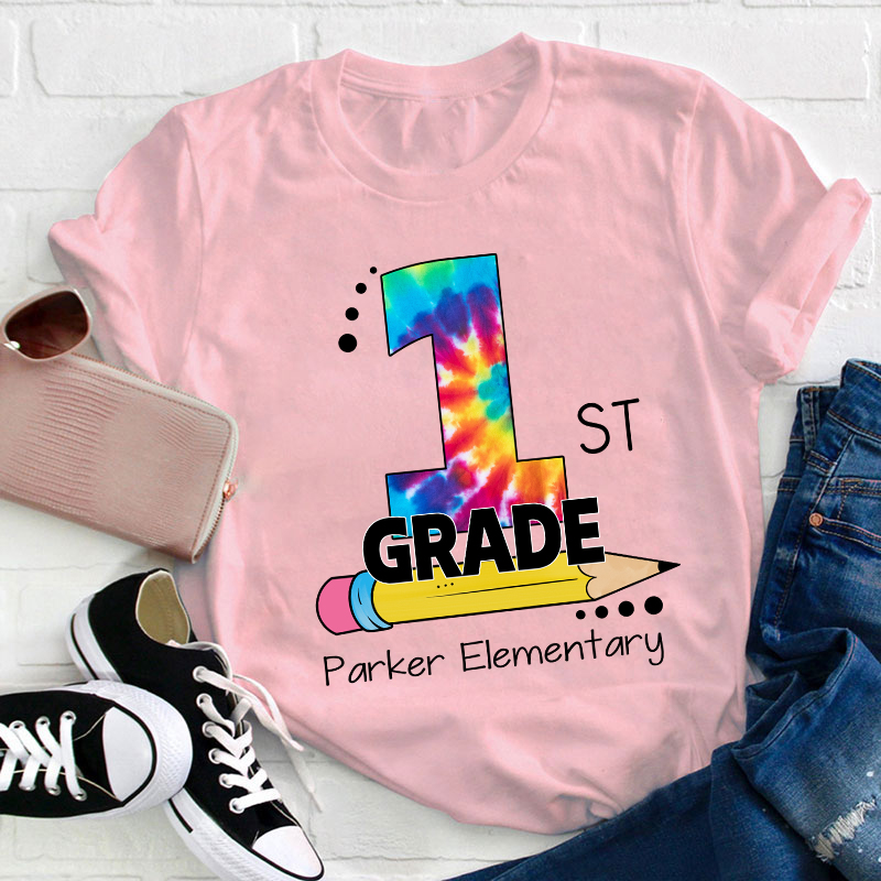 Personalized tie-dye Letters And Pencils Teacher T-Shirt