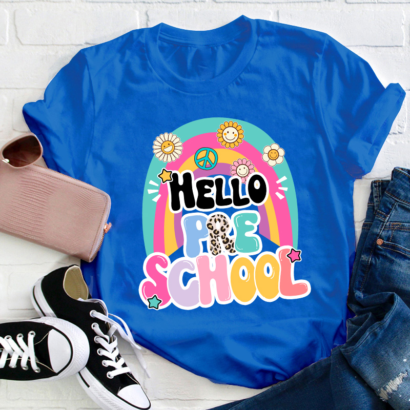 Personalized Grade Hello Rainbow Teacher T-Shirt