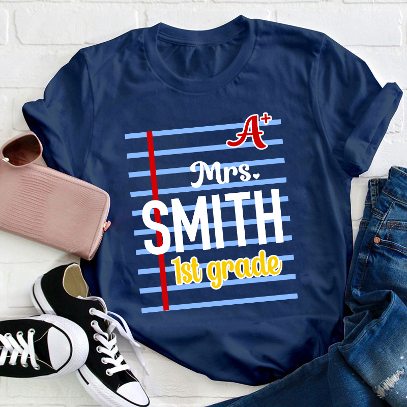 Personalized Name And Grade A Teacher T-Shirt
