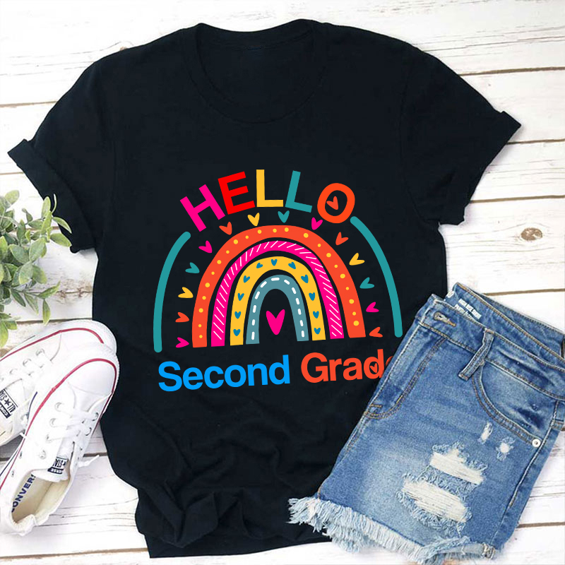 Personalized Grade Hello Rainbow Teacher T-Shirt