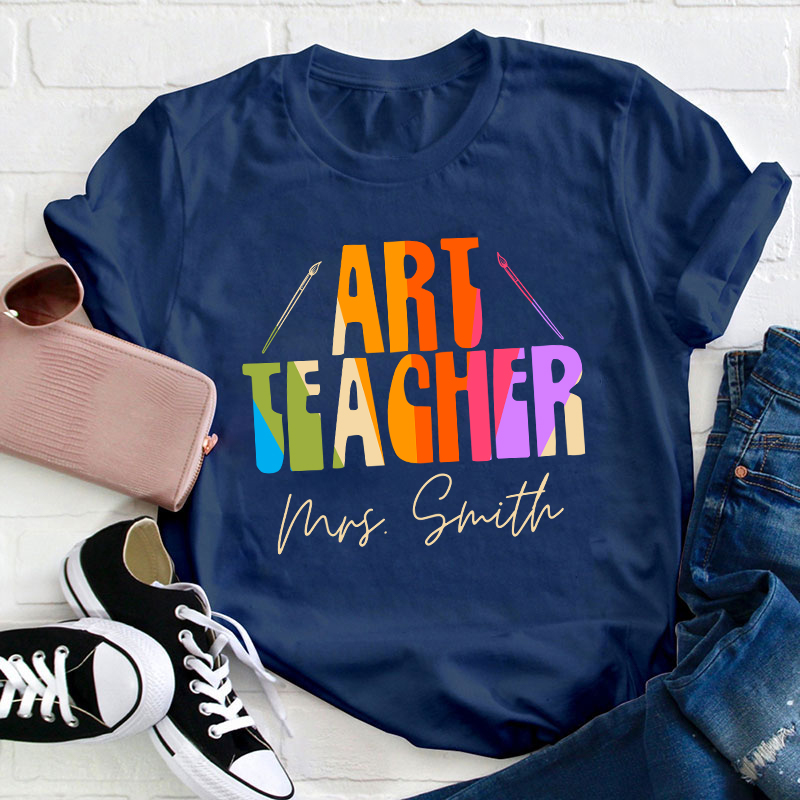 Personalized Name And Subject Simple Color Teacher T-Shirt