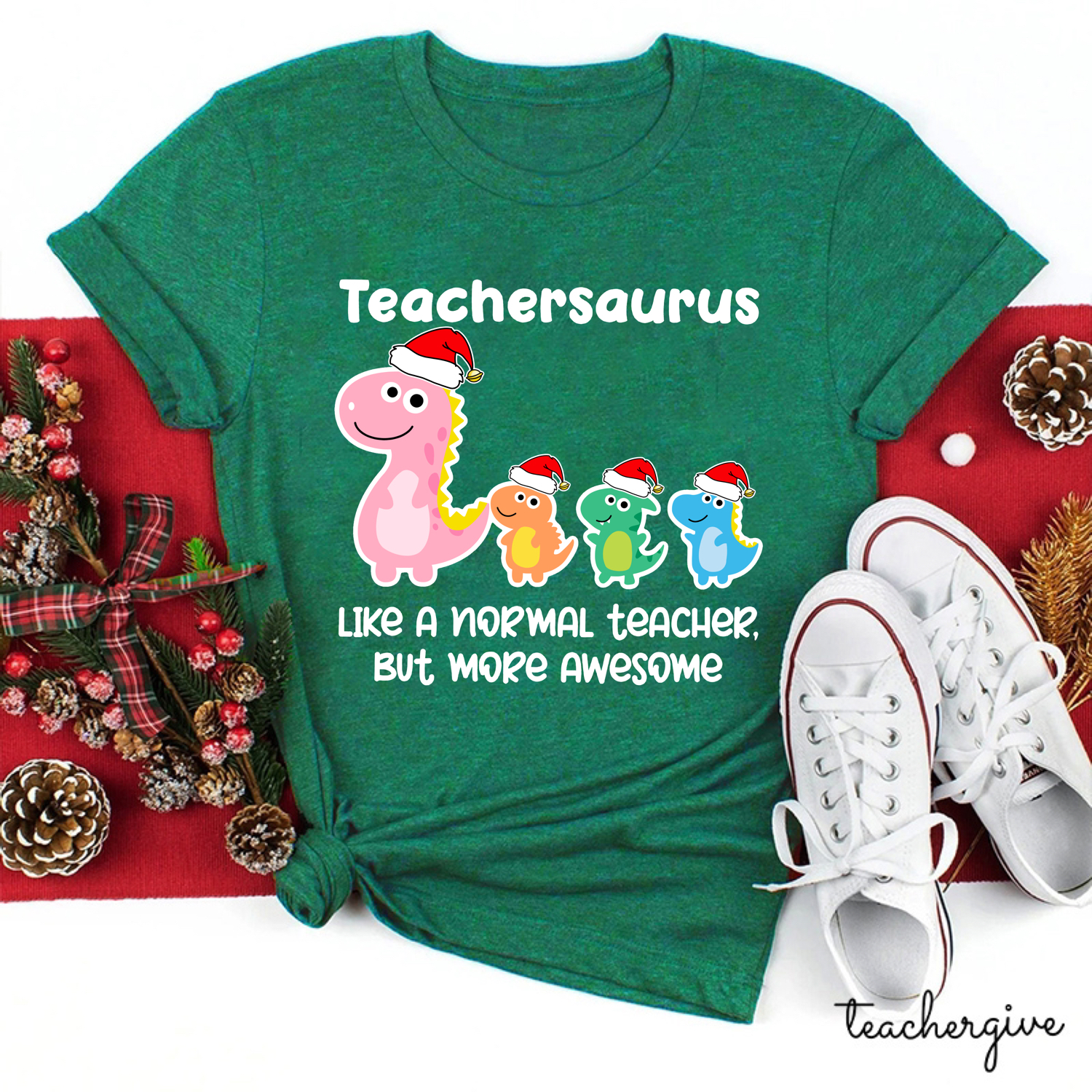 Christmas Teachersaurus Teacher T-Shirt
