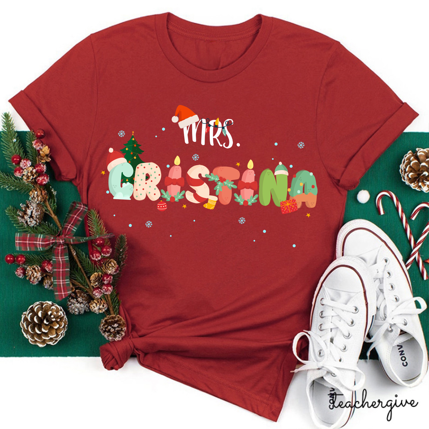 Personalized Name Christmas Cute Letter Teacher T-Shirt