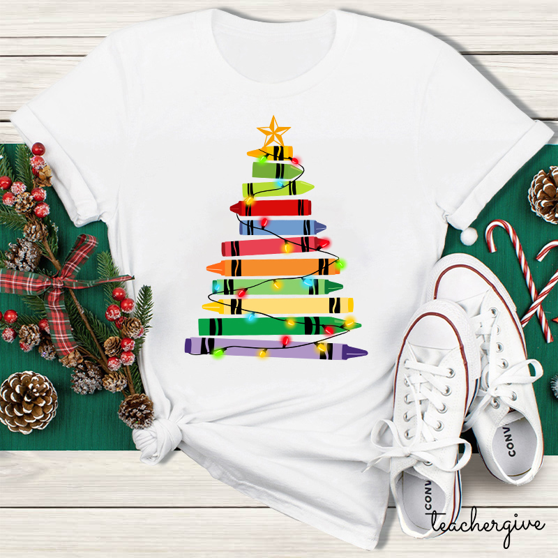 Crayons Tree Colored Ligths Teacher T-Shirt