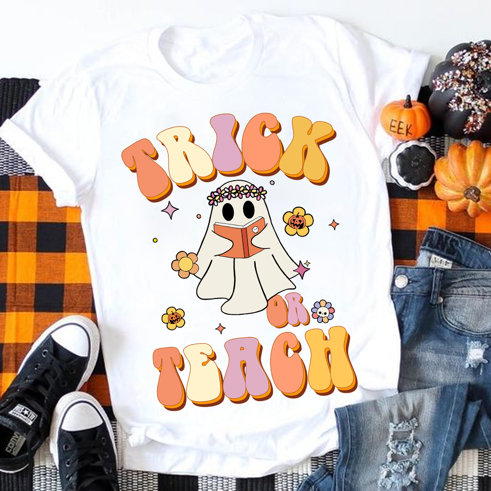 Trick Or Teach Ghost Reading T-Shirt