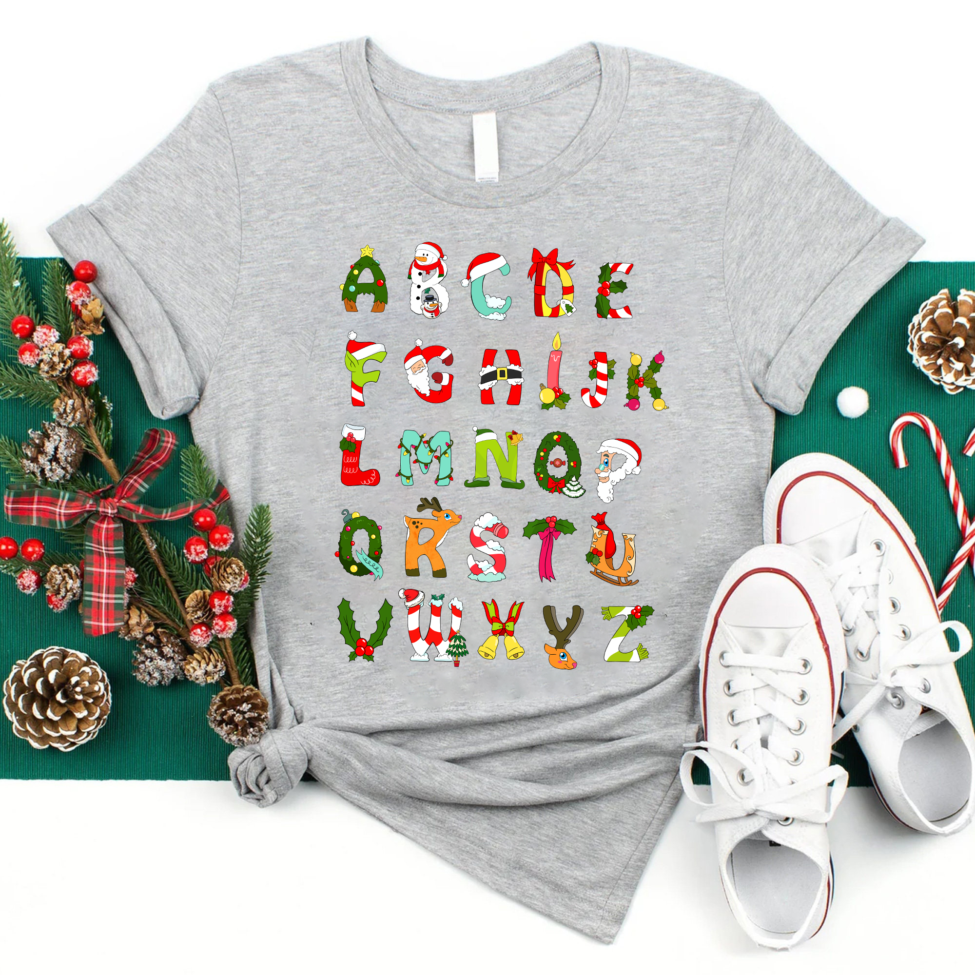 Christmas Alphabet All The Cute Things In Christmas Teacher T-Shirt