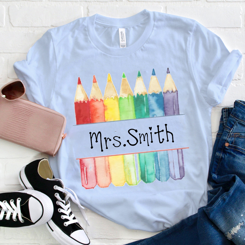 Personalized Teacher Letter Colorful Pencils  T-Shirt