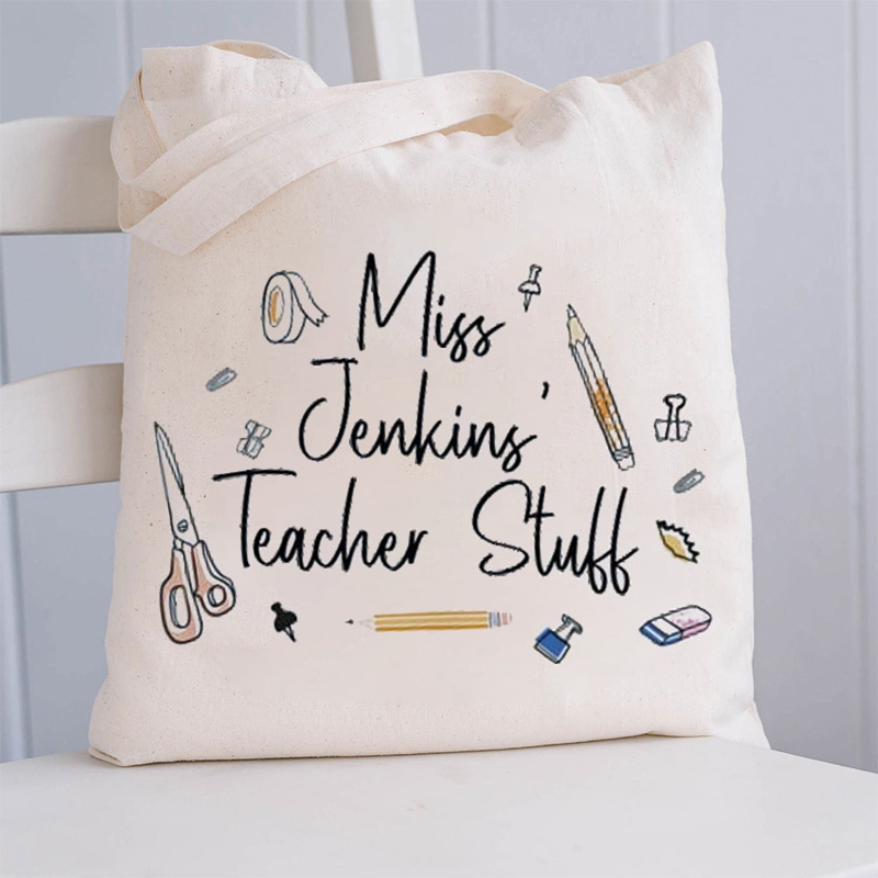 Personalized Stationery Supplies Pencil Eraser Scissors Teacher Tote Bag