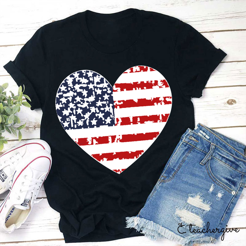 Independence Day Heart Teacher T-Shirt